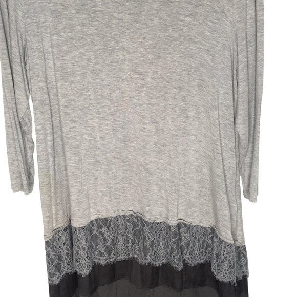 LOGO Lori Goldstein Shirt Womens Large Gray Tunic Lace Chiffon Hem 3/4 Sleeve - Picture 11 of 12